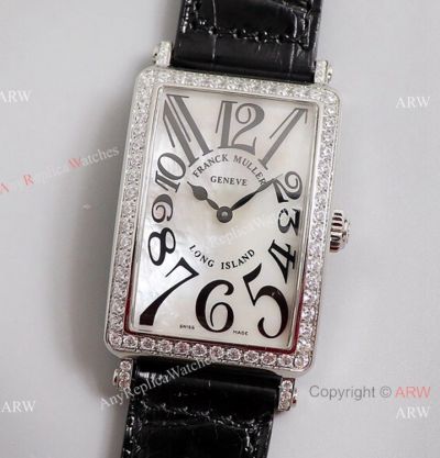 1:1 Copy Franck Muller Long Island White MOP Diamond Bezel Watch